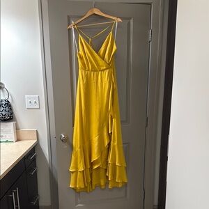 Lulu's Yellow Asymmetrical Tiered Sundress for Wedding Guest